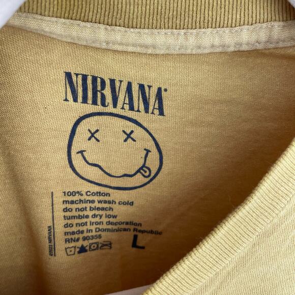 Officially Licensed Nirvana Grunge Tee Yellow Acid Wash Large Vintage Style - Picture 5 of 6
